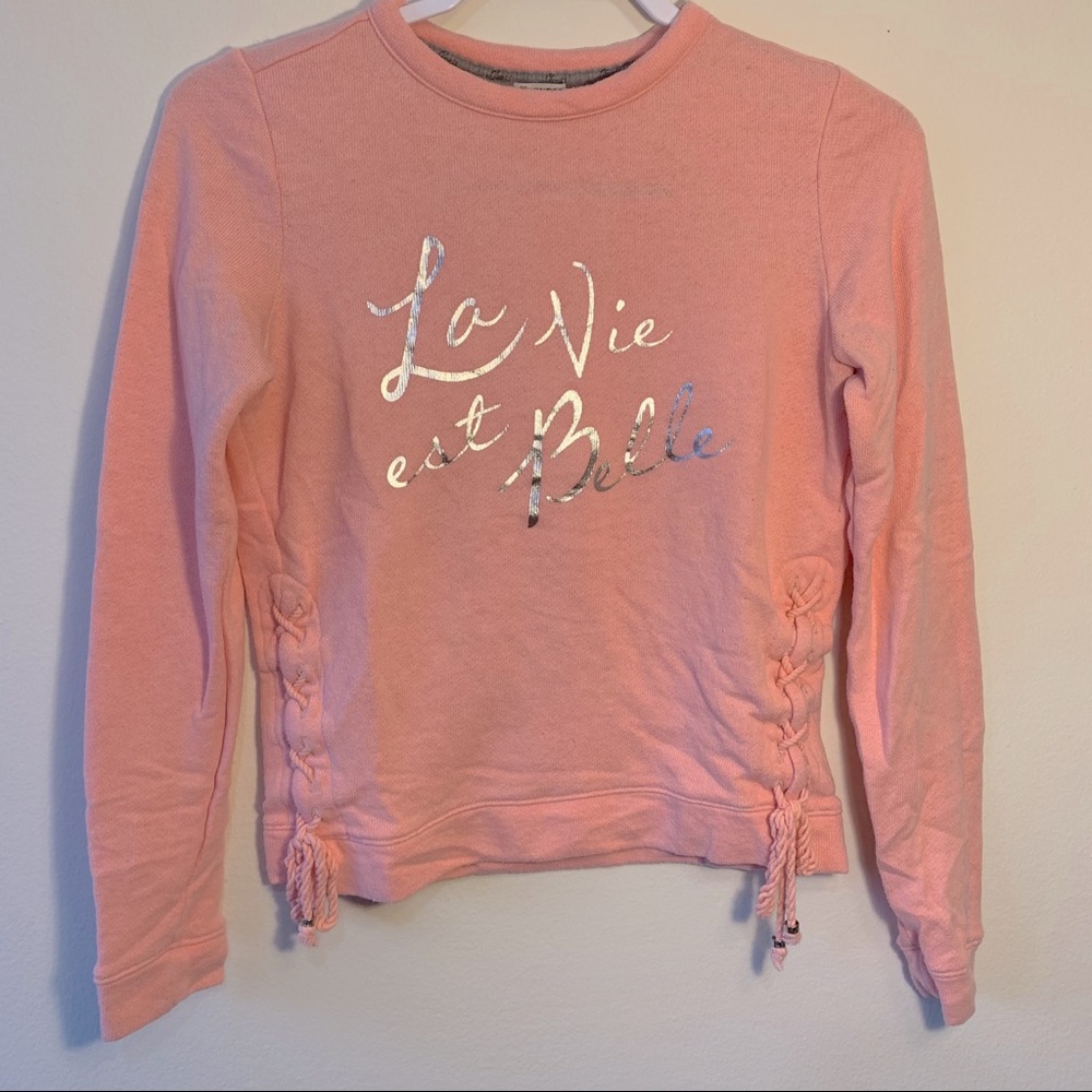 GUESS🔻 “La Vie Est Belle” Cropped Tie Sweater